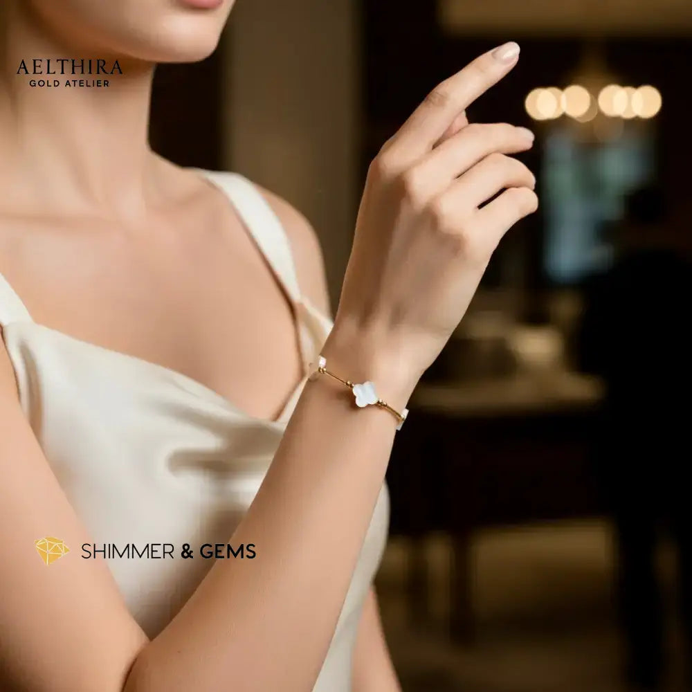 Mother of Pearl Clover 14k Gold Filled Bracelet 6.5