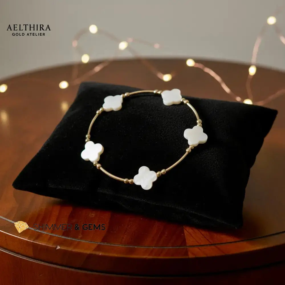 Mother of Pearl Clover 14k Gold Filled Bracelet 6.5