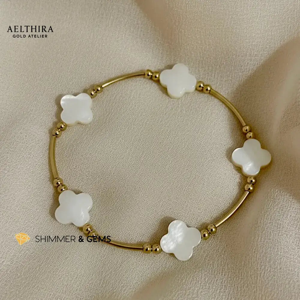 Mother of Pearl Clover 14k Gold Filled Bracelet 6.5