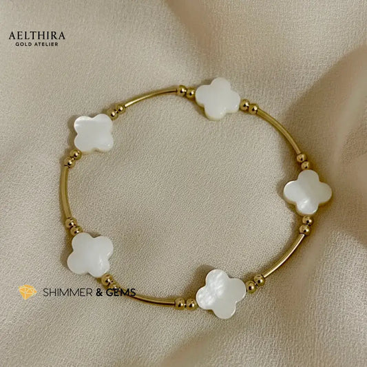 Mother of Pearl Clover 14k Gold Filled Bracelet 6.5