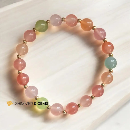 Natural Candy Agate Bracelet with Stainless Steel Beads 6mm (Yan Yuan) 5.5” Bracelets