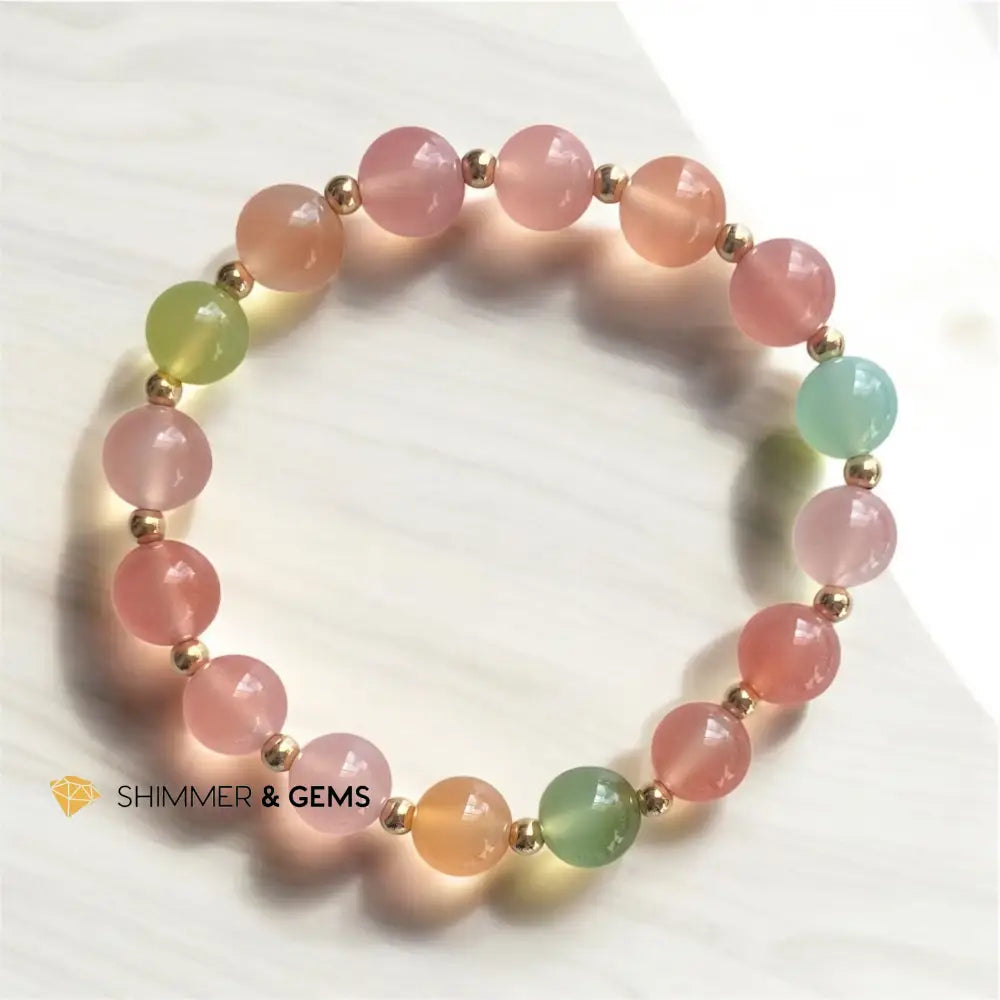 Natural Candy Agate Bracelet with Stainless Steel Beads 6mm (Yan Yuan) 6” Bracelets
