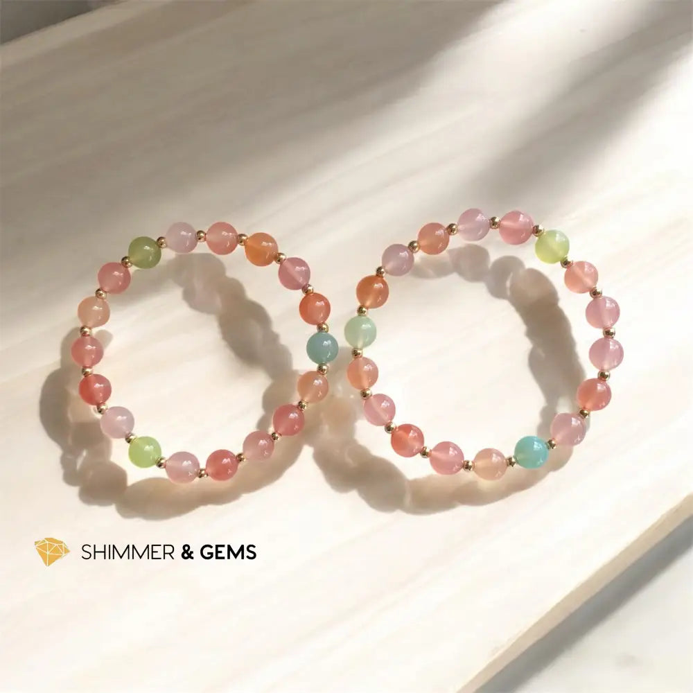 Natural Candy Agate Bracelet with Stainless Steel Beads 6mm (Yan Yuan) Bracelets