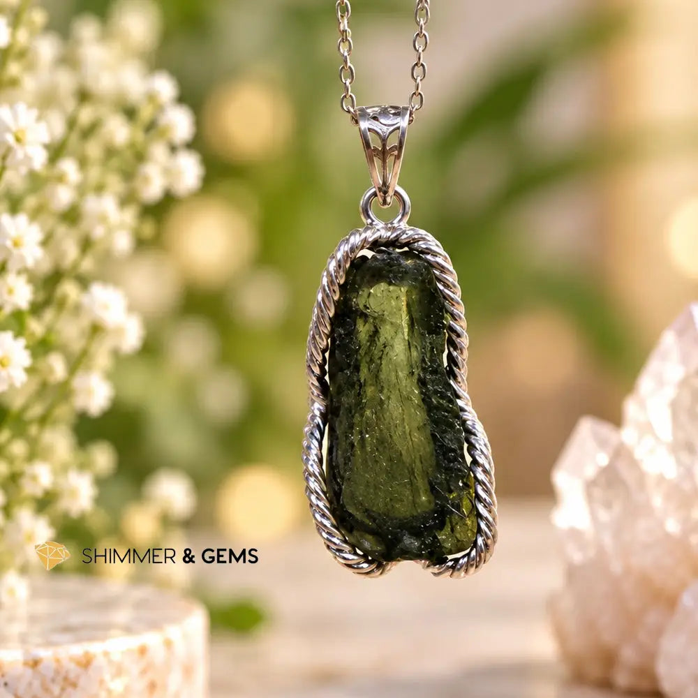 Natural Moldavite in 925 Silver - Photo 1 6.5g - Charms & Pendants