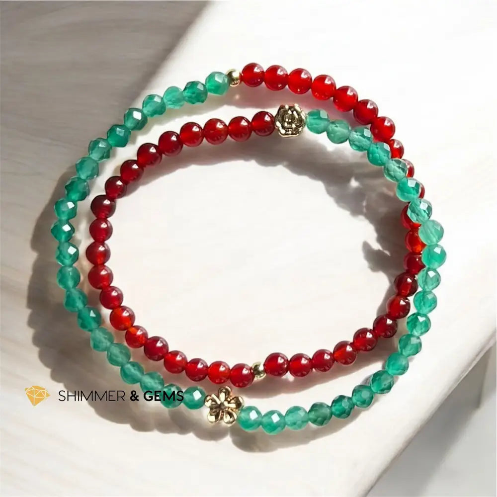 New Beginnings 4mm (Red Agate & Green Agate) Infinity Design Bracelet 5.5’’