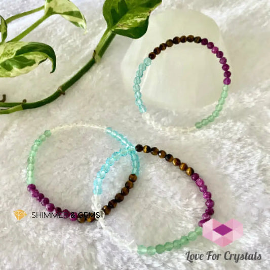 New Beginnings Remedy Bracelet 4mm Ruby Aqua Obsidian Aventurine Clear Quartz and Tigers Eye (Shimmer & Gems) 5.5”
