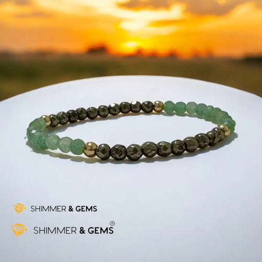 Opportunity Magnet Bracelet (Pyrite and Aventurine 4mm Faceted with Stainless Steel Beads) 5.5” Bracelets