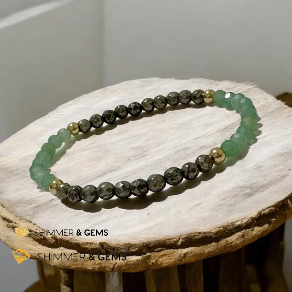 Opportunity Magnet Bracelet (Pyrite and Aventurine 4mm Faceted with Stainless Steel Beads) 6” Bracelets