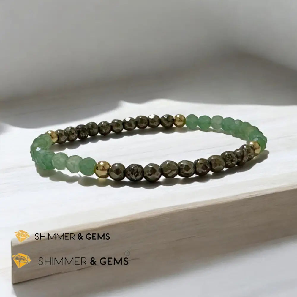 Opportunity Magnet Bracelet (Pyrite and Aventurine 4mm Faceted with Stainless Steel Beads) Bracelets