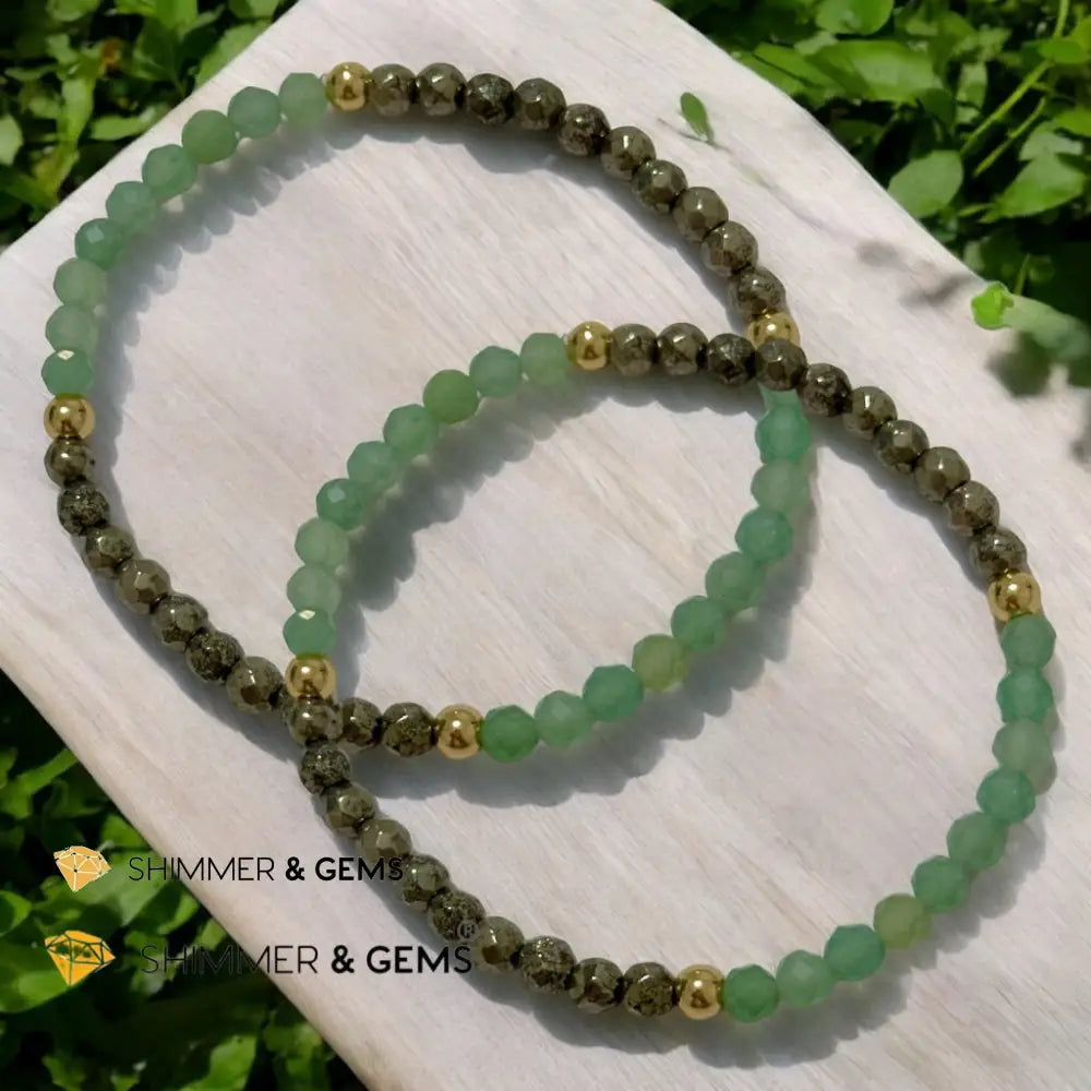 Opportunity Magnet Bracelet (Pyrite and Aventurine 4mm Faceted with Stainless Steel Beads) Bracelets