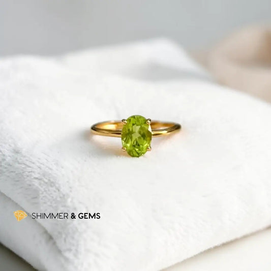 Peridot 8mm in 925 Silver Electro Plated Adjustable Oval Ring - 8mm Oval Ring Adjustable Size - Rings