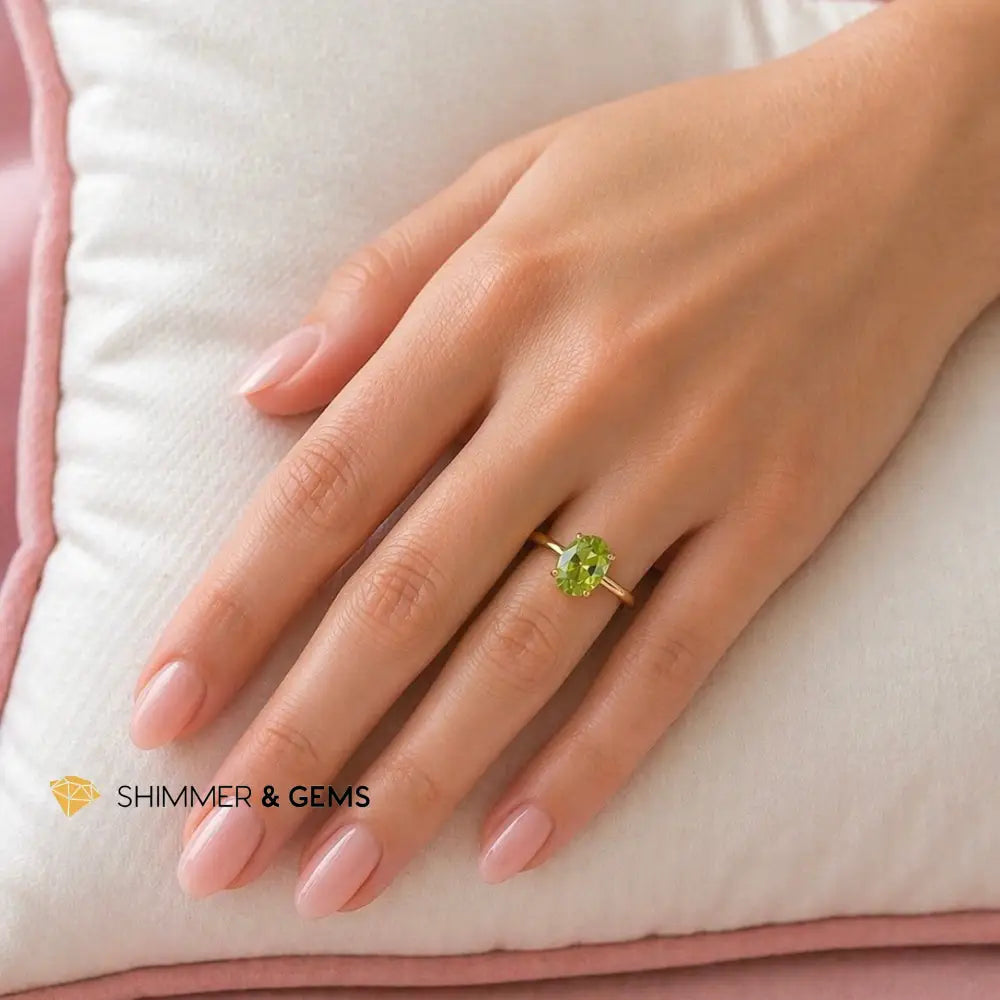 Peridot 8mm in 925 Silver Electro Plated Adjustable Oval Ring - 8mm Oval Ring Adjustable Size - Rings