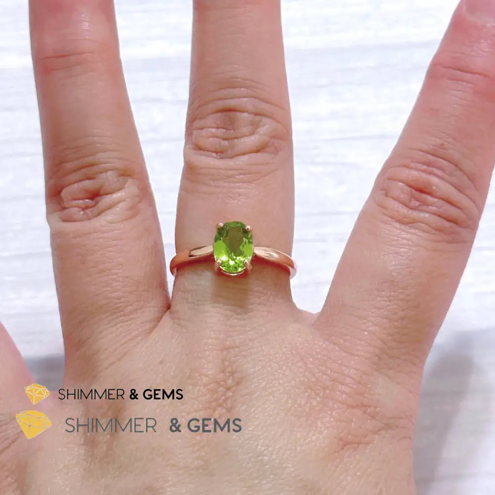 Peridot Rose Gold Oval 925 Silver Ring 6x8mm Oval Ring Adjustable Size Rings