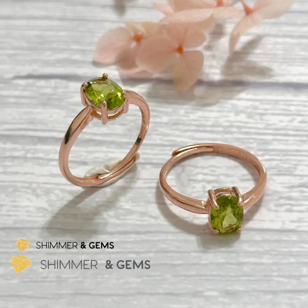 Peridot Rose Gold Oval 925 Silver Ring 6x8mm Oval Ring Adjustable Size Rings