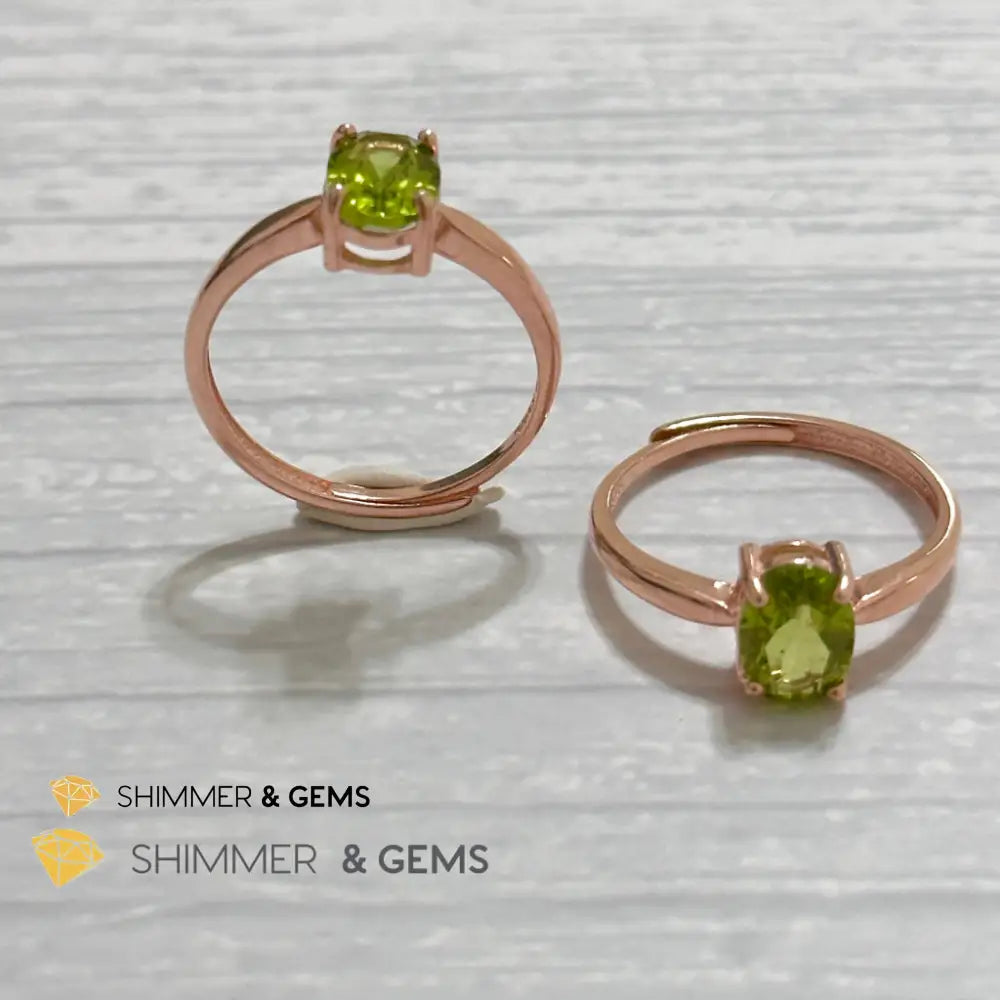Peridot Rose Gold Oval 925 Silver Ring 6x8mm Oval Ring Adjustable Size Rings