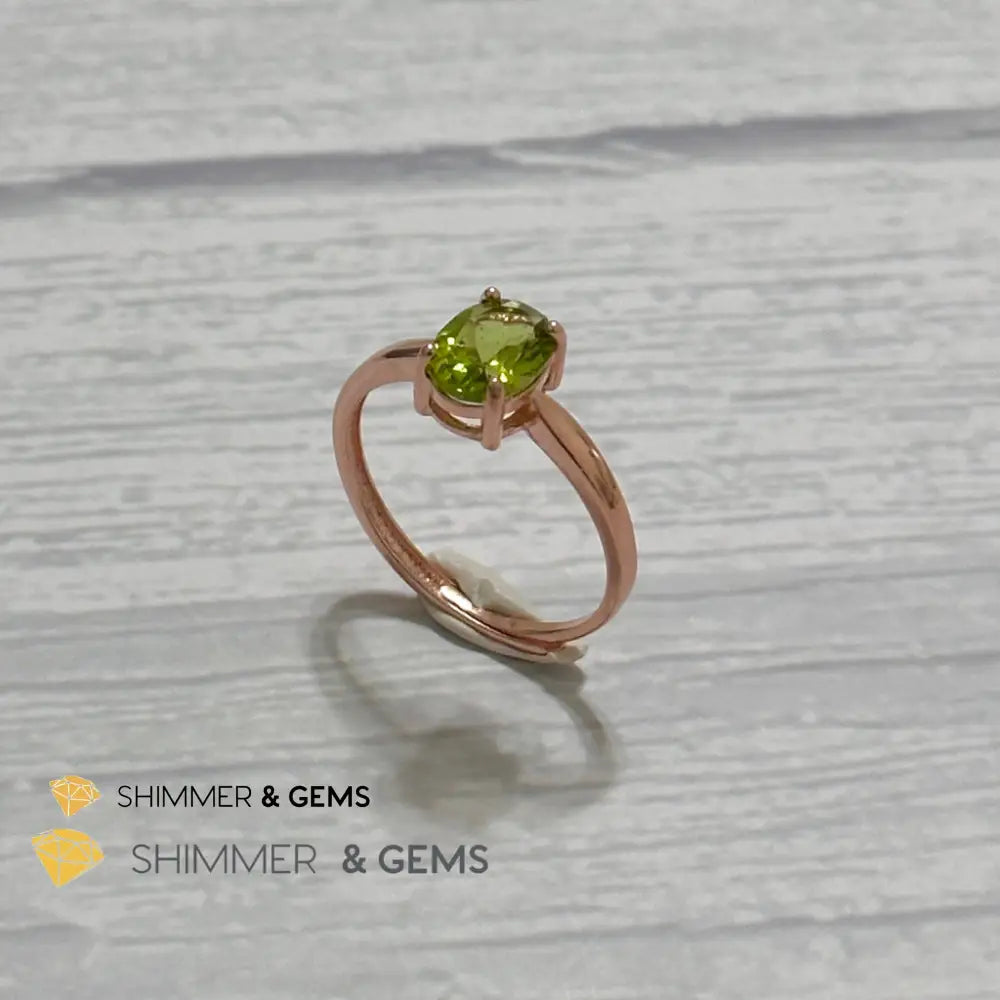 Peridot Rose Gold Oval 925 Silver Ring 6x8mm Oval Ring Adjustable Size Rings