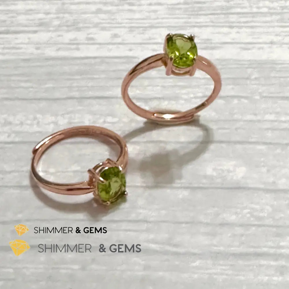 Peridot Rose Gold Oval 925 Silver Ring 6x8mm Oval Ring Adjustable Size Rings