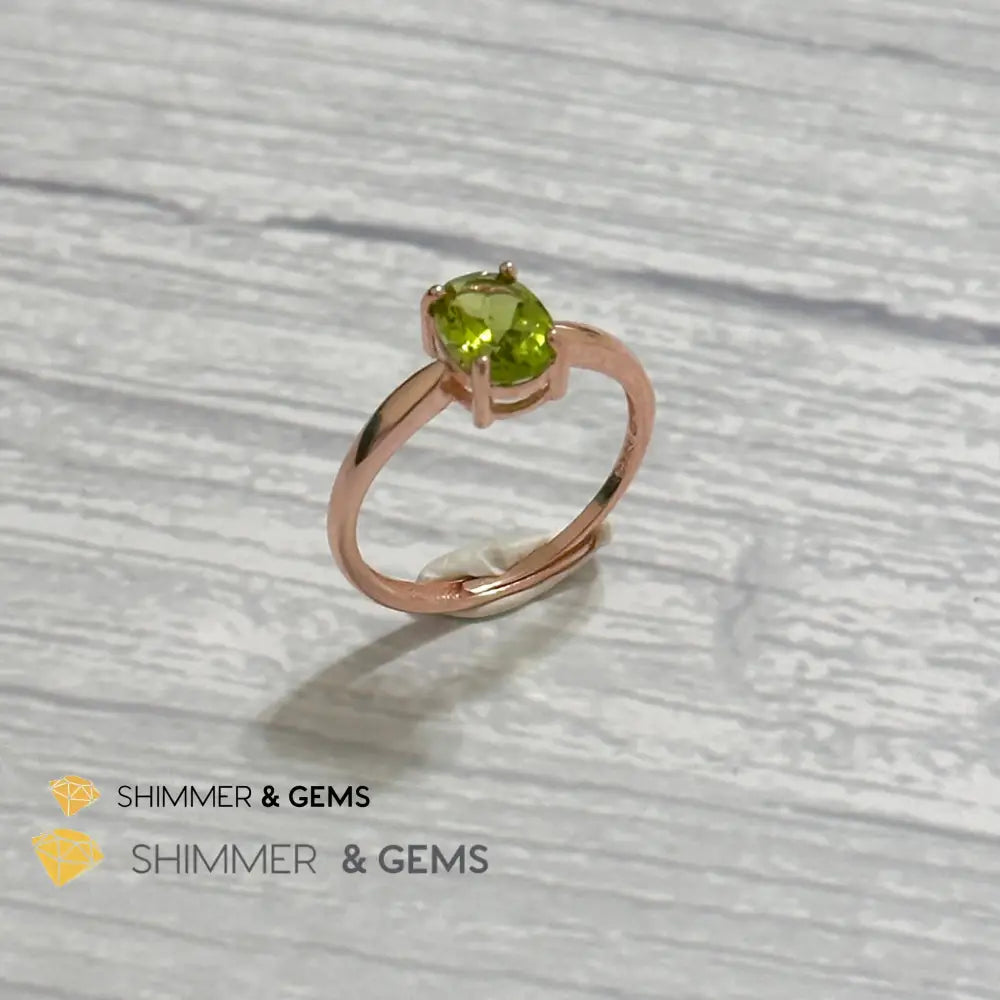 Peridot Rose Gold Oval 925 Silver Ring 6x8mm Oval Ring Adjustable Size Rings