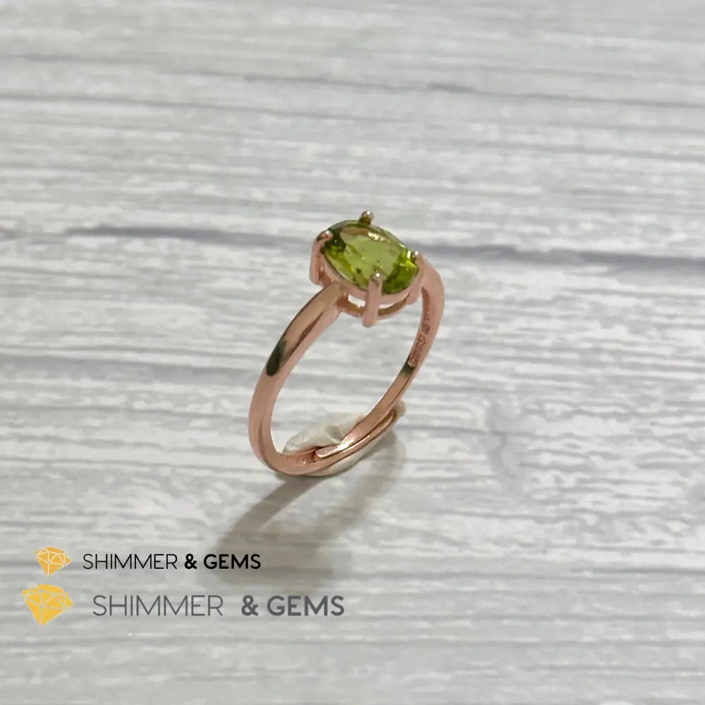 Peridot Rose Gold Oval 925 Silver Ring 6x8mm Oval Ring Adjustable Size Rings