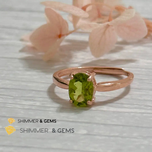 Peridot Rose Gold Oval 925 Silver Ring 6x8mm Oval Ring Adjustable Size Rings