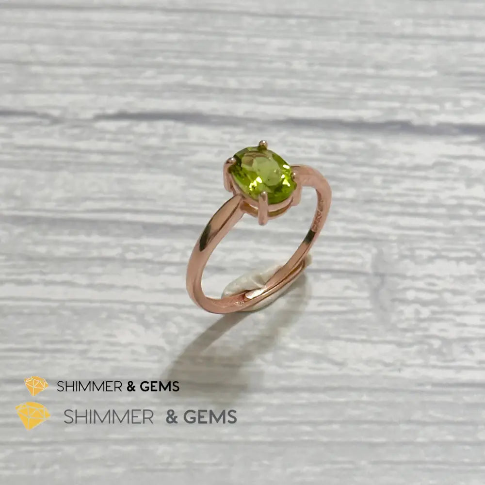 Peridot Rose Gold Oval 925 Silver Ring 6x8mm Oval Ring Adjustable Size Rings