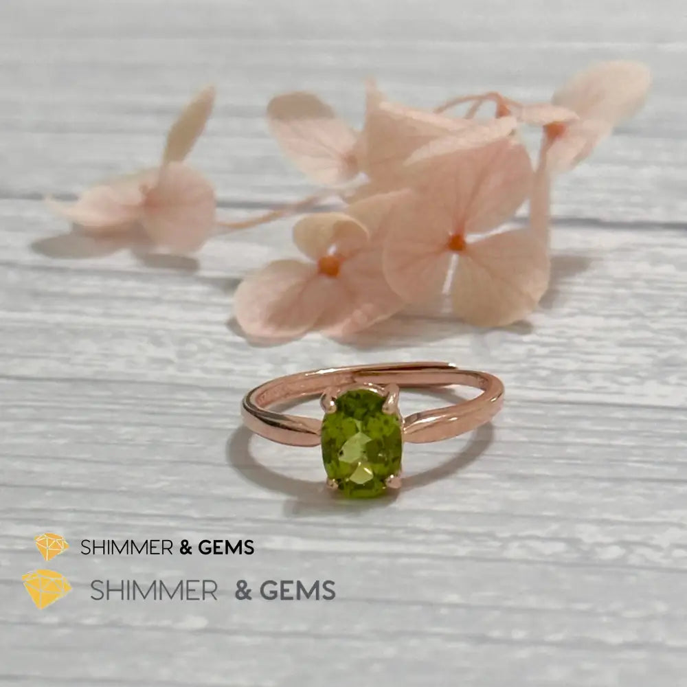 Peridot Rose Gold Oval 925 Silver Ring 6x8mm Oval Ring Adjustable Size Rings