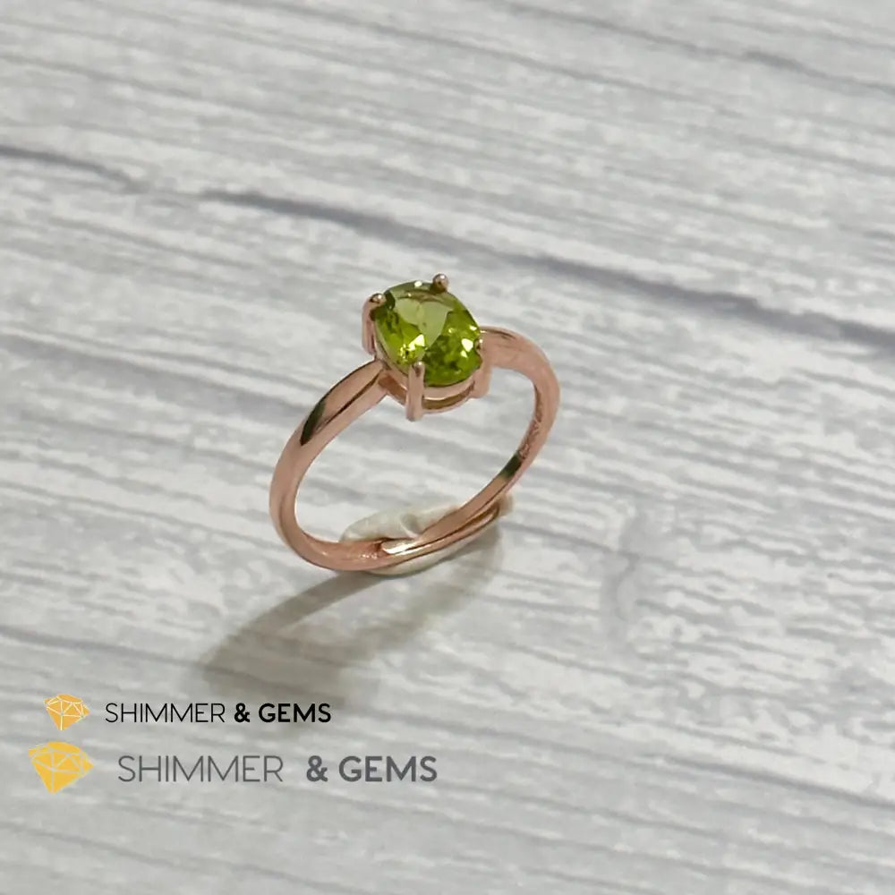 Peridot Rose Gold Oval 925 Silver Ring 6x8mm Oval Ring Adjustable Size Rings