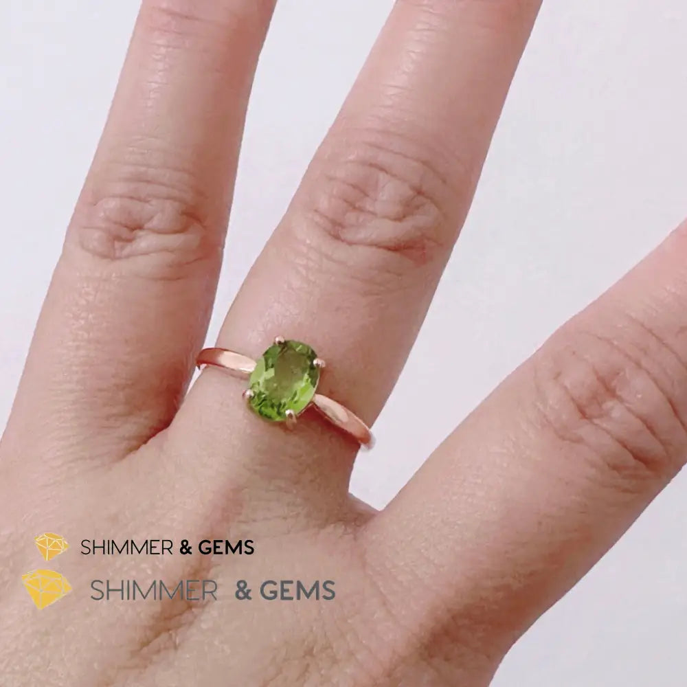 Peridot Rose Gold Oval 925 Silver Ring 6x8mm Oval Ring Adjustable Size Rings