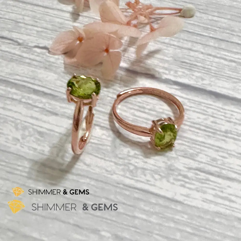 Peridot Rose Gold Oval 925 Silver Ring 6x8mm Oval Ring Adjustable Size Rings