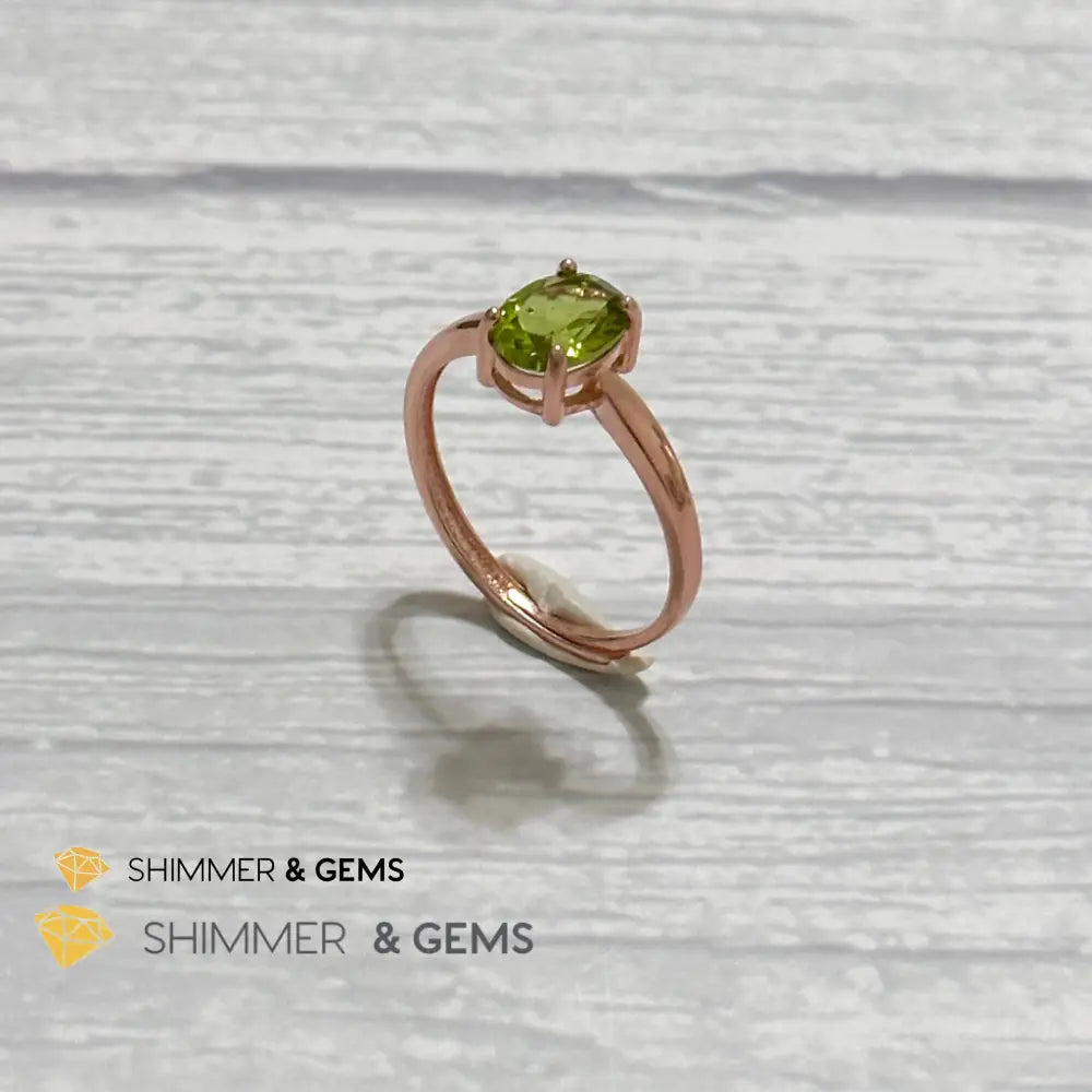 Peridot Rose Gold Oval 925 Silver Ring 6x8mm Oval Ring Adjustable Size Rings
