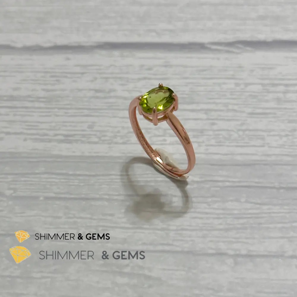 Peridot Rose Gold Oval 925 Silver Ring 6x8mm Oval Ring Adjustable Size Rings