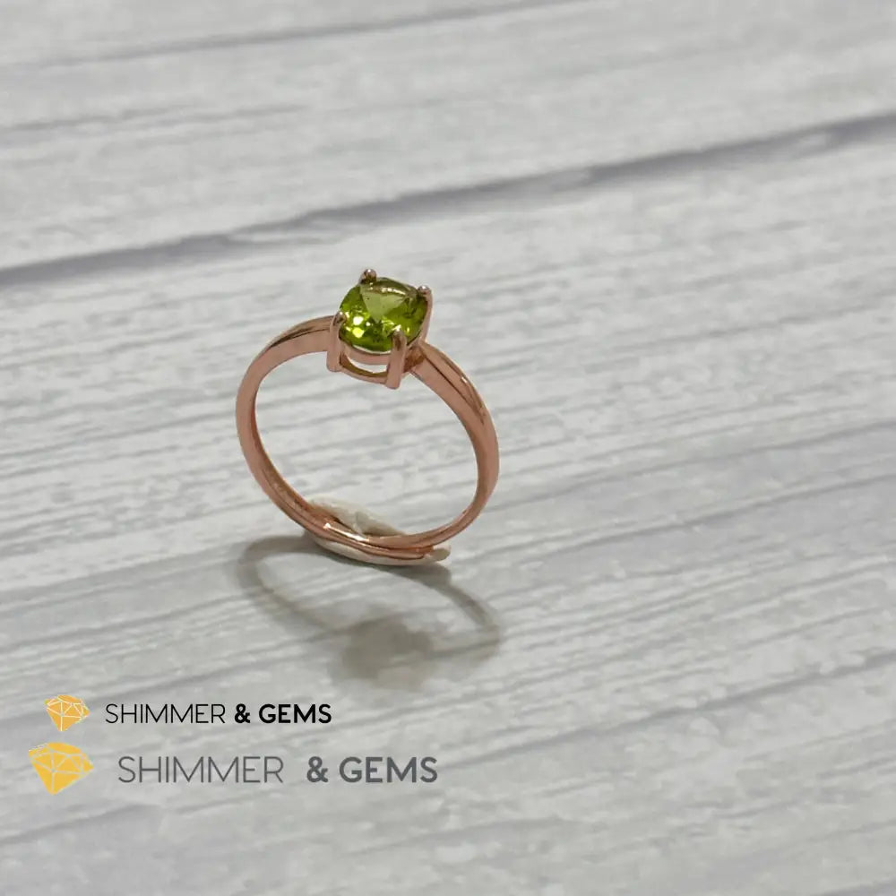Peridot Rose Gold Oval 925 Silver Ring 6x8mm Oval Ring Adjustable Size Rings