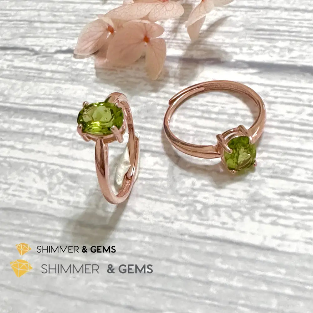 Peridot Rose Gold Oval 925 Silver Ring 6x8mm Oval Ring Adjustable Size Rings