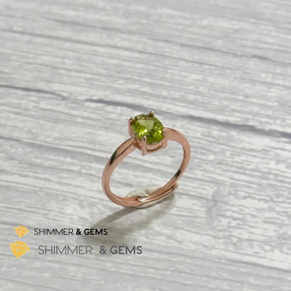 Peridot Rose Gold Oval 925 Silver Ring 6x8mm Oval Ring Adjustable Size Rings