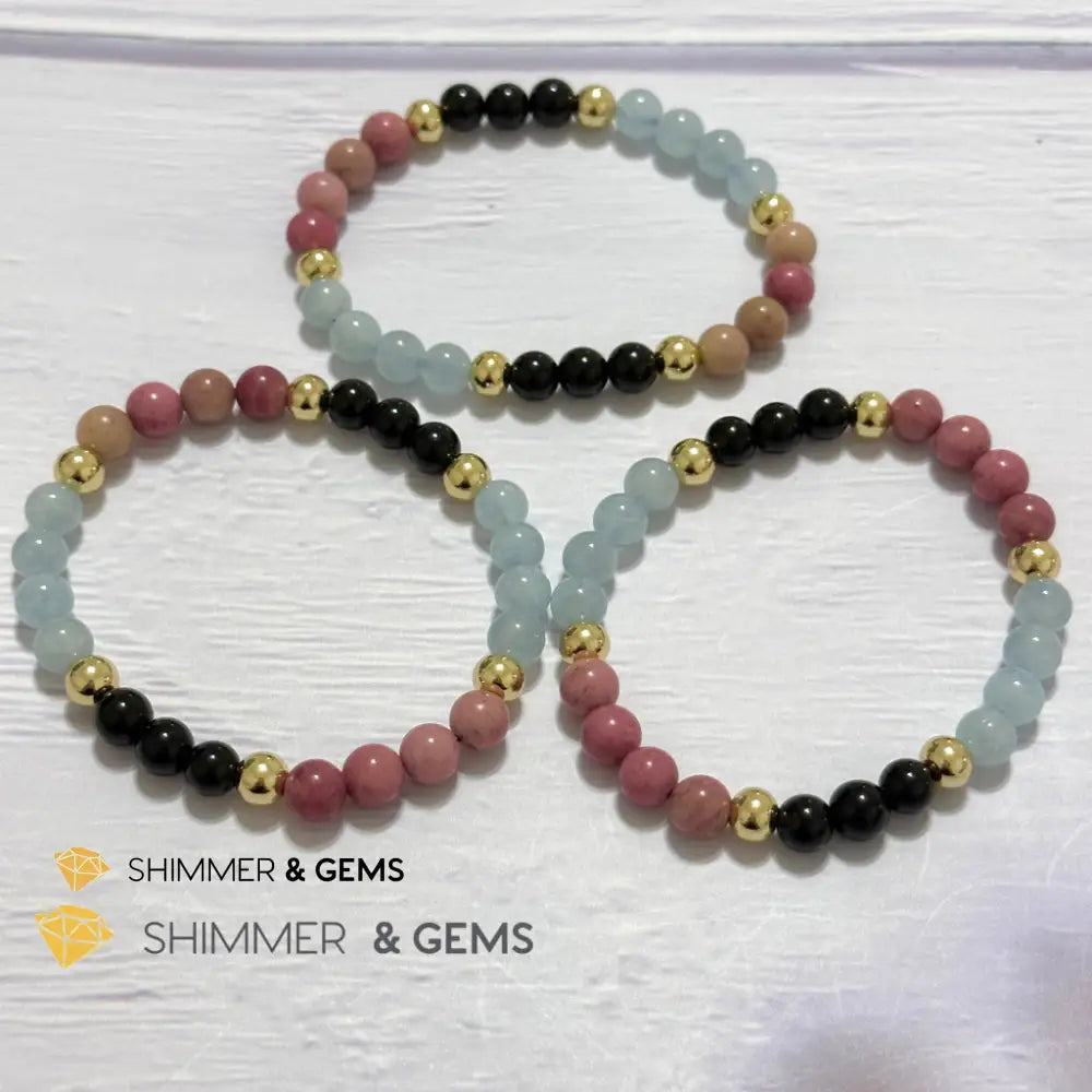 Pet Owner’s Remedy Bracelet (Rhodonite Obsidian Aquamarine 6mm with 14k gold filled beads)