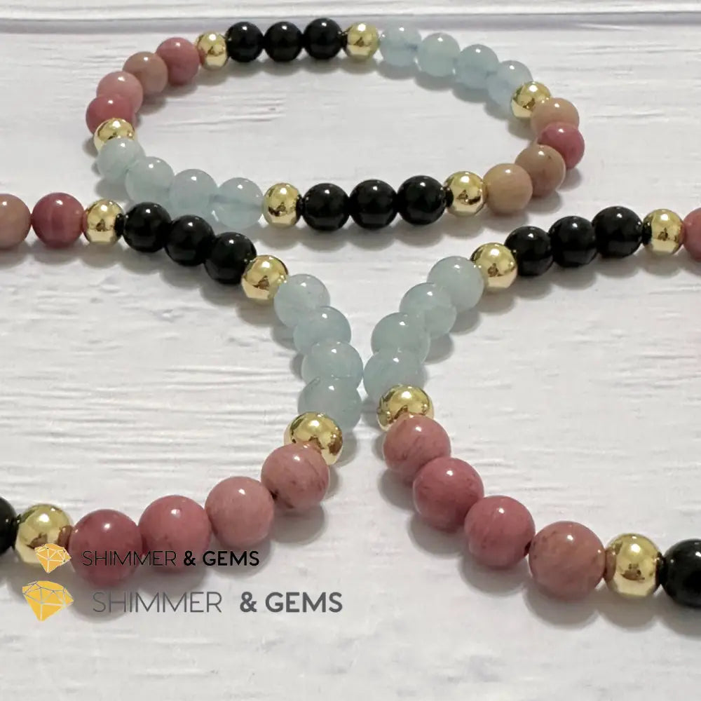 Pet Owner’s Remedy Bracelet (Rhodonite Obsidian Aquamarine 6mm with 14k gold filled beads)