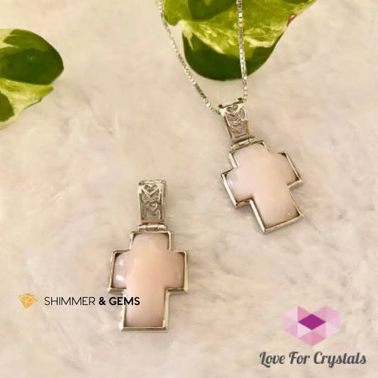 Pink Opal Cross Pendant 925 Silver - Shimmer & Gems 15mm in 925 Silver (chain sold separately) Charms & Pendants