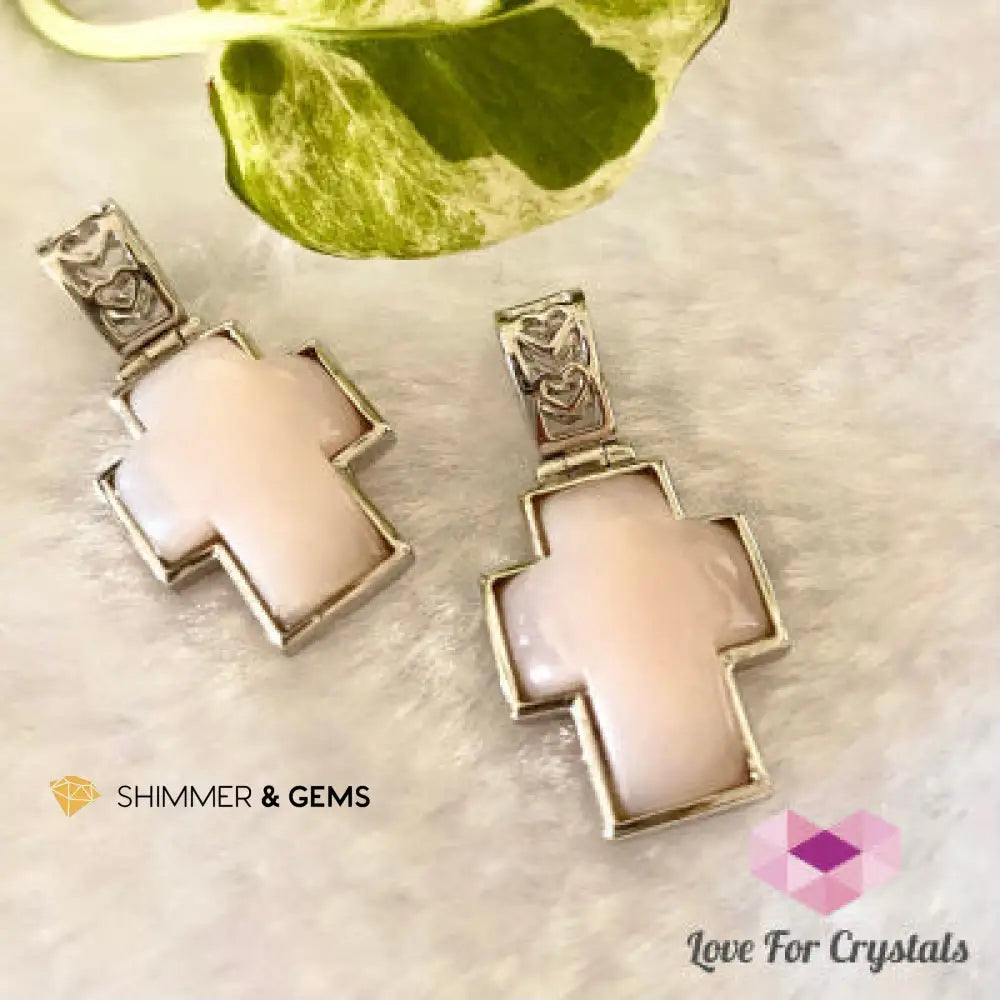 Pink Opal Cross Pendant 925 Silver - Shimmer & Gems 15mm in 925 Silver (chain sold separately) Charms & Pendants