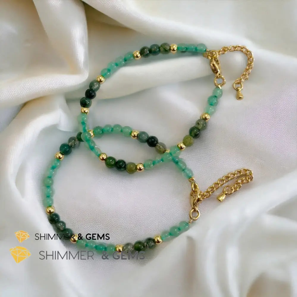 Prosperity 4mm Stainless Steel Remedy Bracelet (Moss Agate & Aventurine) Adjustable Size Adjustable (5.5”-7”) Bracelets