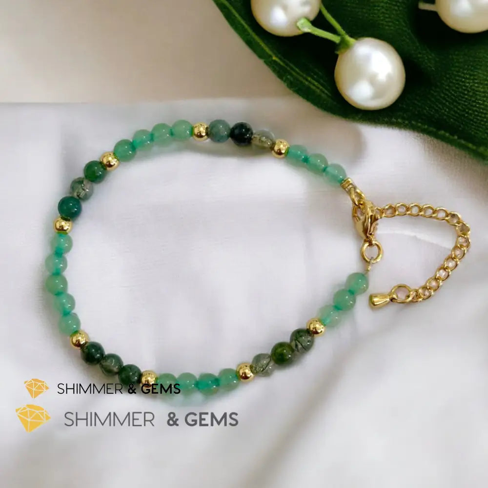 Prosperity 4mm Stainless Steel Remedy Bracelet (Moss Agate & Aventurine) Adjustable Size Adjustable (5.5”-7”) Bracelets