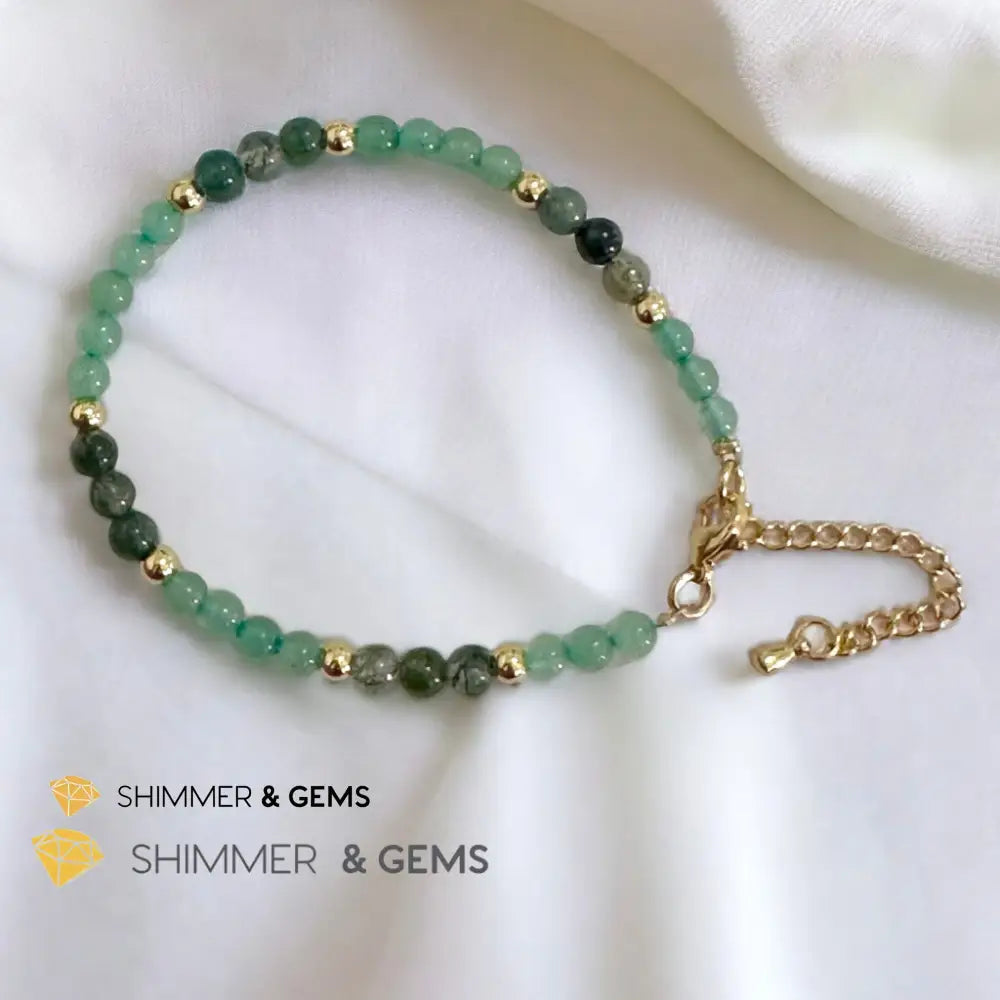 Prosperity 4mm Stainless Steel Remedy Bracelet (Moss Agate & Aventurine) Adjustable Size Adjustable (5.5”-7”) Bracelets