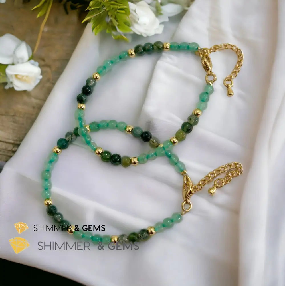 Prosperity 4mm Stainless Steel Remedy Bracelet (Moss Agate & Aventurine) Adjustable Size Adjustable (5.5”-7”) Bracelets