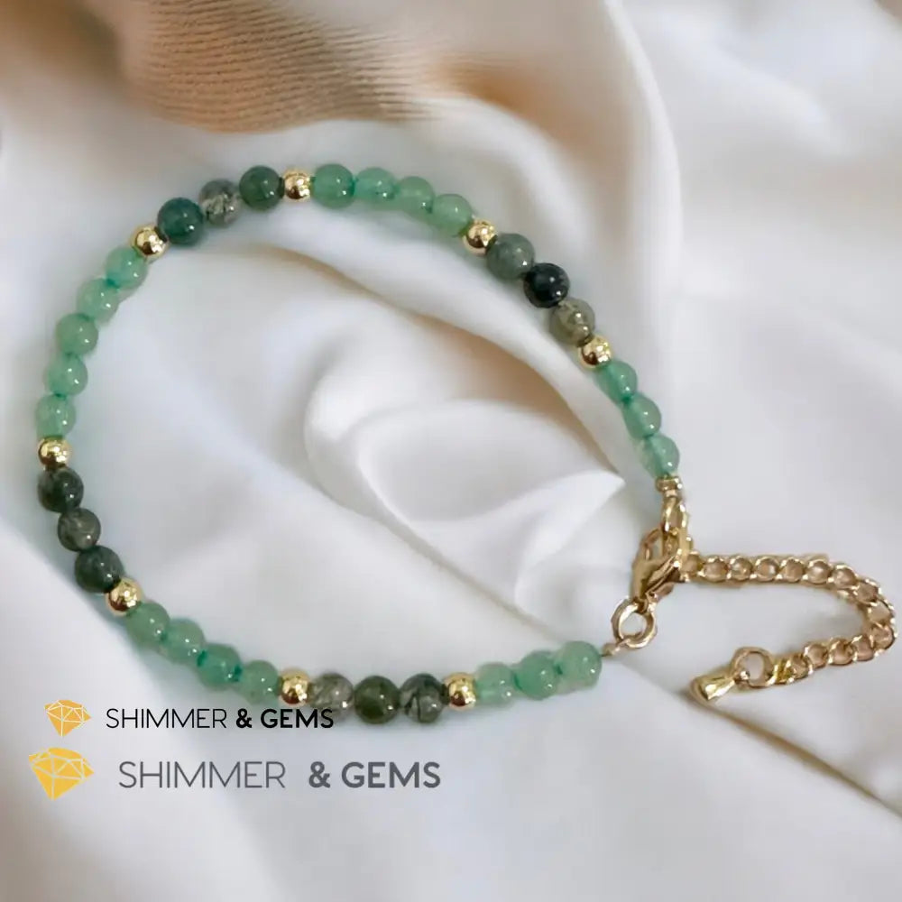 Prosperity 4mm Stainless Steel Remedy Bracelet (Moss Agate & Aventurine) Adjustable Size Adjustable (5.5”-7”) Bracelets