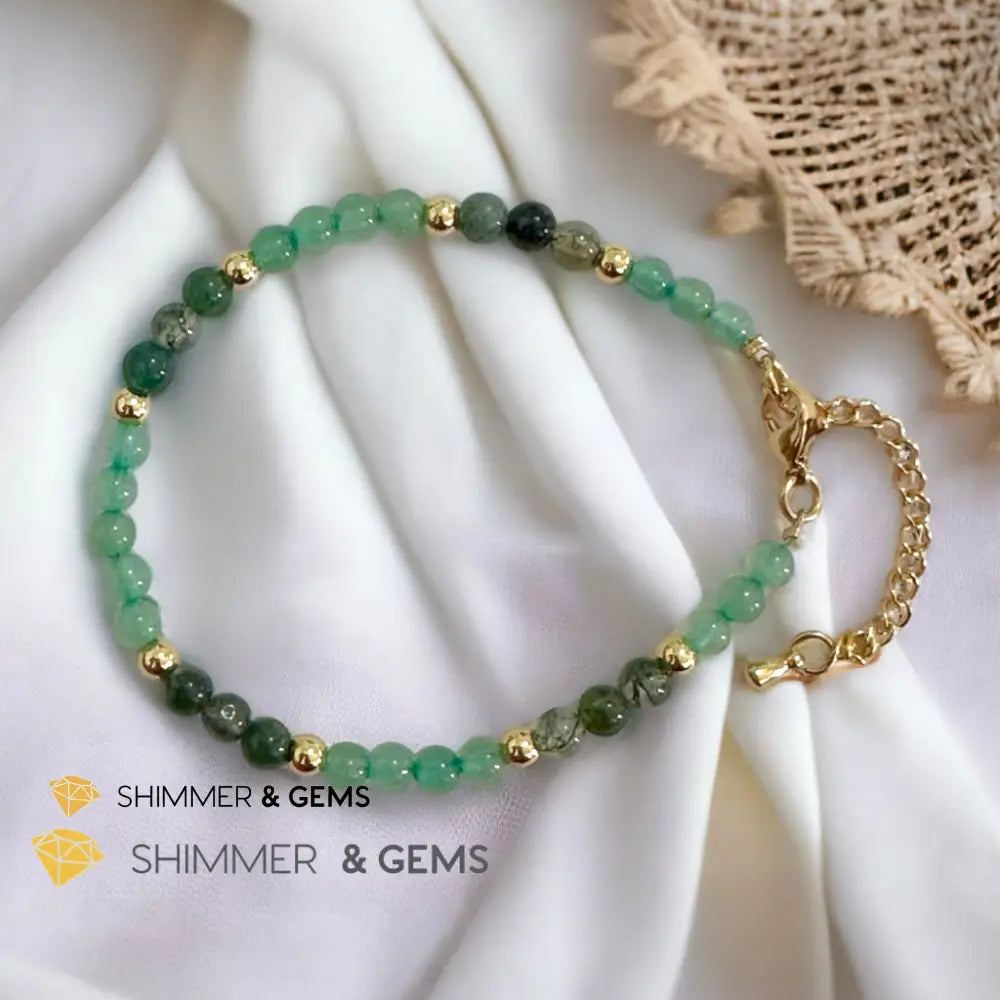 Prosperity 4mm Stainless Steel Remedy Bracelet (Moss Agate & Aventurine) Adjustable Size Adjustable (5.5”-7”) Bracelets
