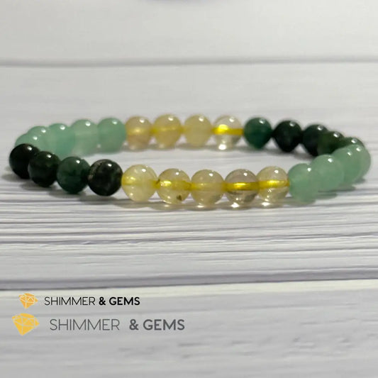 Prosperity Increase Remedy Bracelet (Moss Agate Aventurine & Golden Rutilated 6mm) 5.5” Bracelets