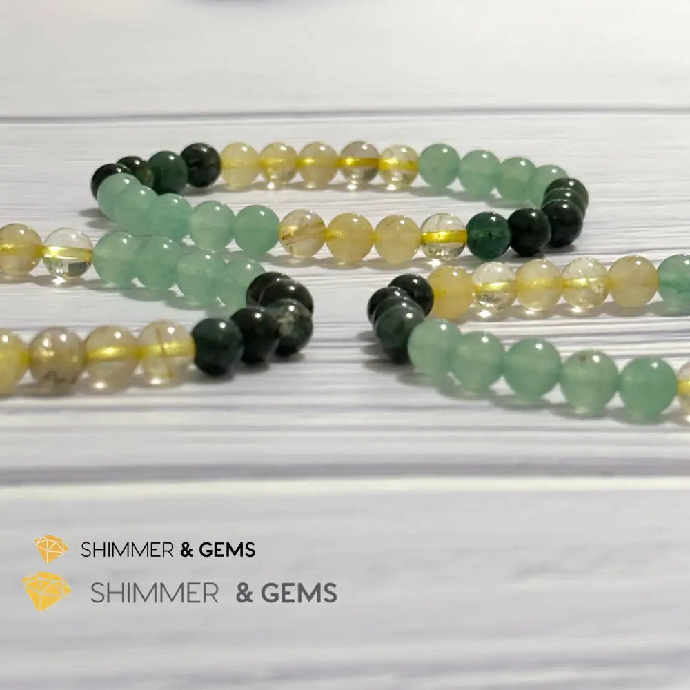 Prosperity Increase Remedy Bracelet (Moss Agate Aventurine & Golden Rutilated 6mm) Bracelets