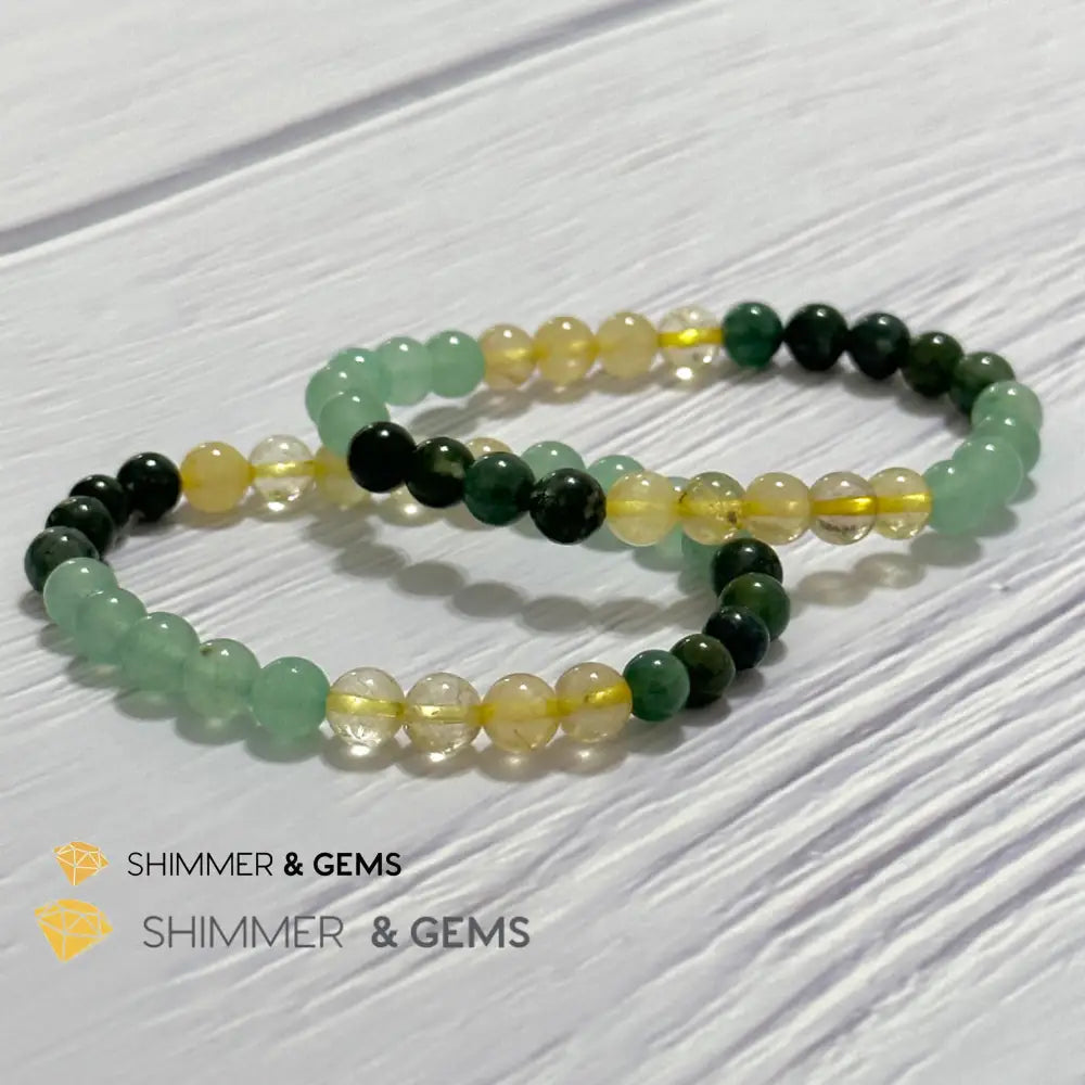 Prosperity Increase Remedy Bracelet (Moss Agate Aventurine & Golden Rutilated 6mm) Bracelets
