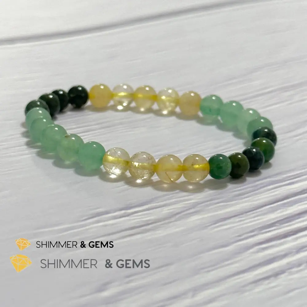 Prosperity Increase Remedy Bracelet (Moss Agate Aventurine & Golden Rutilated 6mm) Bracelets
