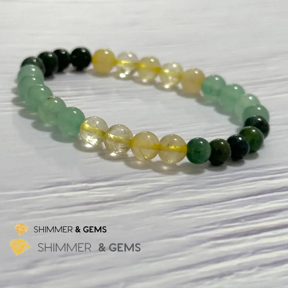 Prosperity Increase Remedy Bracelet (Moss Agate Aventurine & Golden Rutilated 6mm) Bracelets