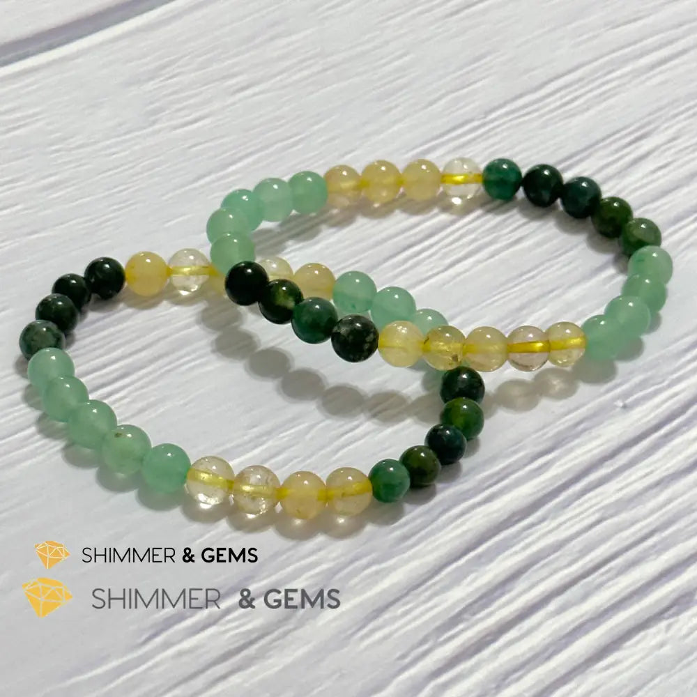 Prosperity Increase Remedy Bracelet (Moss Agate Aventurine & Golden Rutilated 6mm) Bracelets